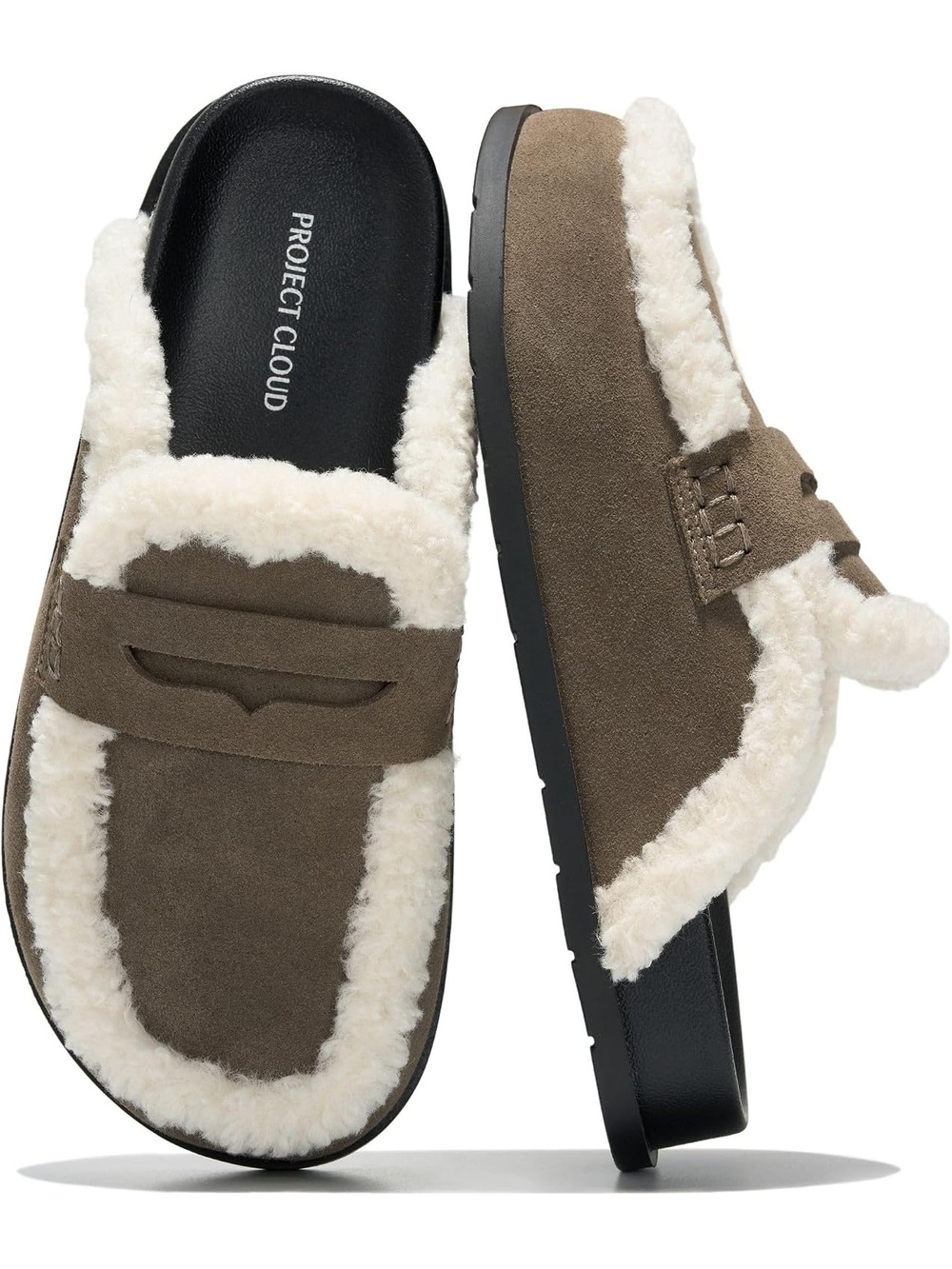 • 🆕 Womens Olive Sherpa Fur Clogs Cozy Memory Foam Backless Slip On Mule Shoes
